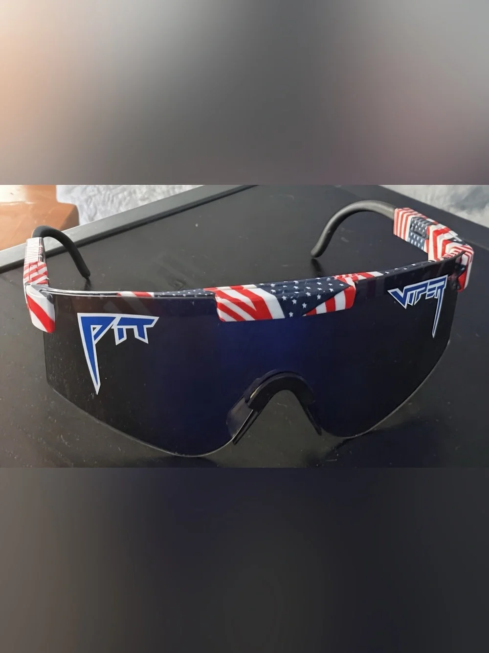 Pit Viper Kids Sunglasses with American Flag Accents and Blue Lens